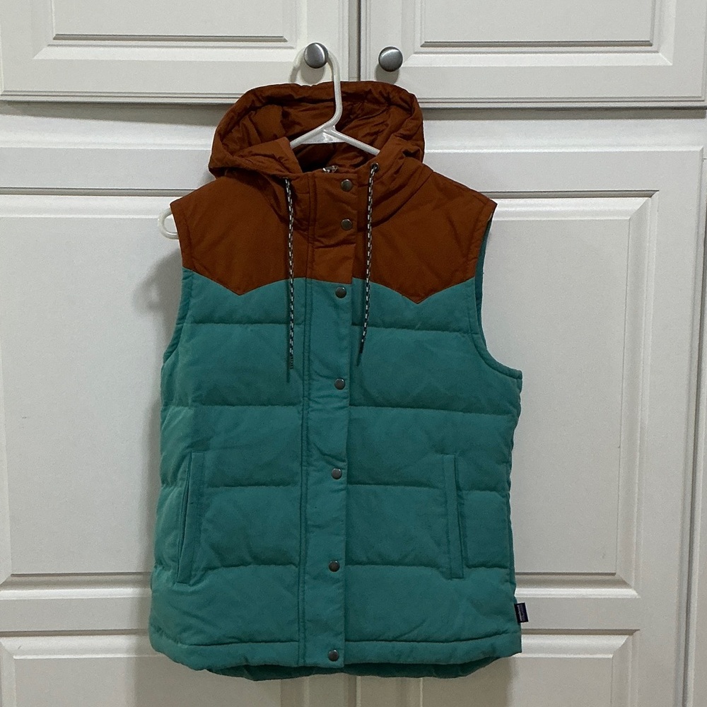 Patagonia Teal and Brown Hooded Vest